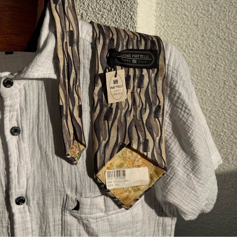 NWT Bruno Piattelli 100% Silk Tie Made in Italy Brown Taupe Abstract Geometric